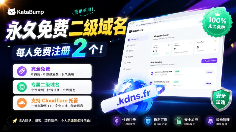 ✅不薅白不薅 - 白嫖2个永久免费二级域名🏷标签