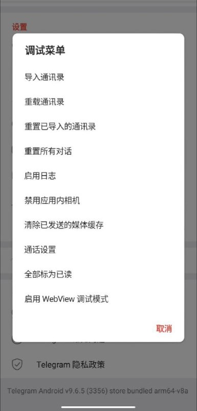 #TG #技巧👍打开调试菜单的方法，如上图所示⚠️不知道有什么用，但不知道的话别乱点，后果自负！来自群友投稿🕺