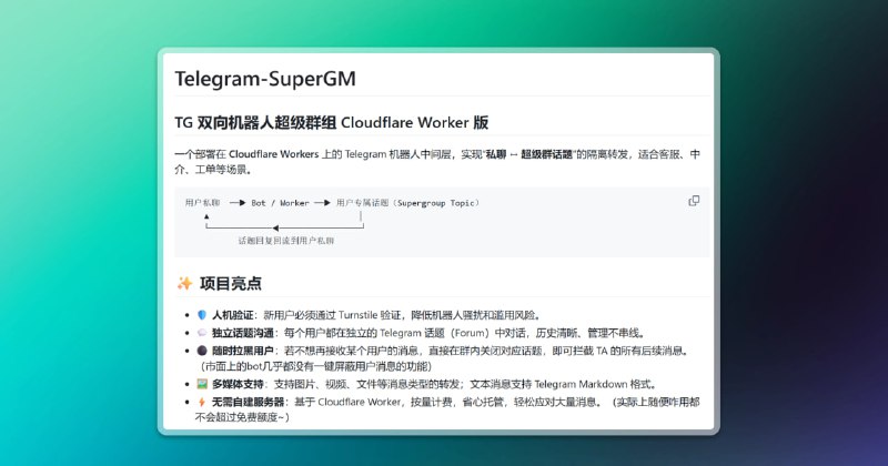 #双向 #机器人 #cf🟠用CF大善人搭建TG双向Bot（2）🟢介绍